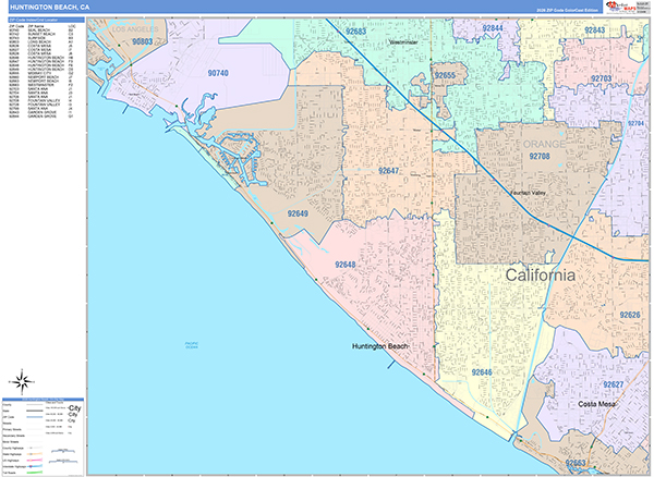 Huntington Beach Map Color Cast Style